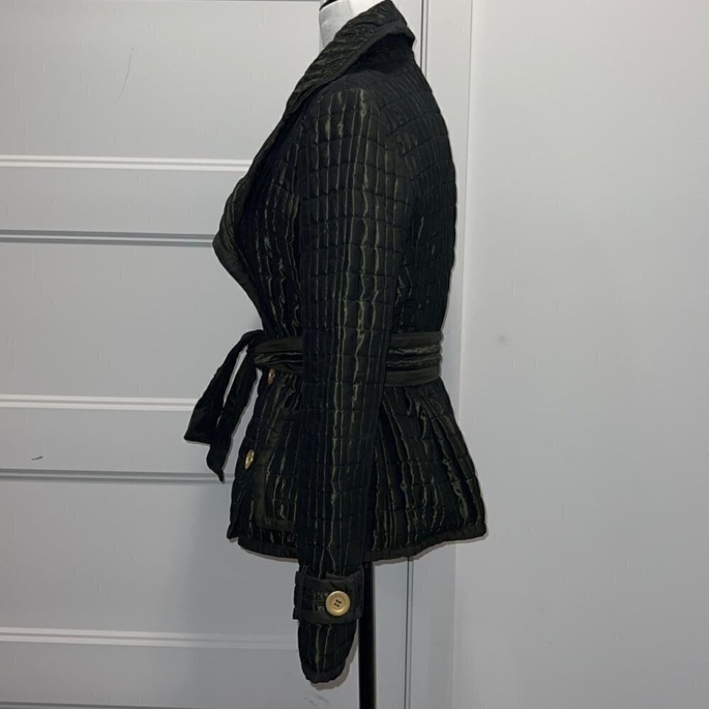 ZARA Woman Metallic Green Quilted Double Breasted Tied Trench Coat Size Medium - Picture 7 of 16